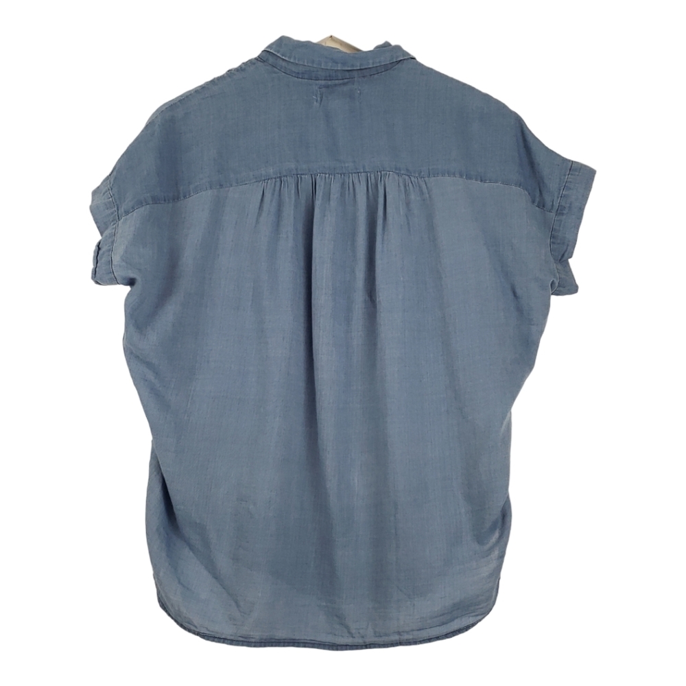 Madewell Central Drapey Button Front Shirt Size XS Bright Indigo Oversized - Picture 3 of 9